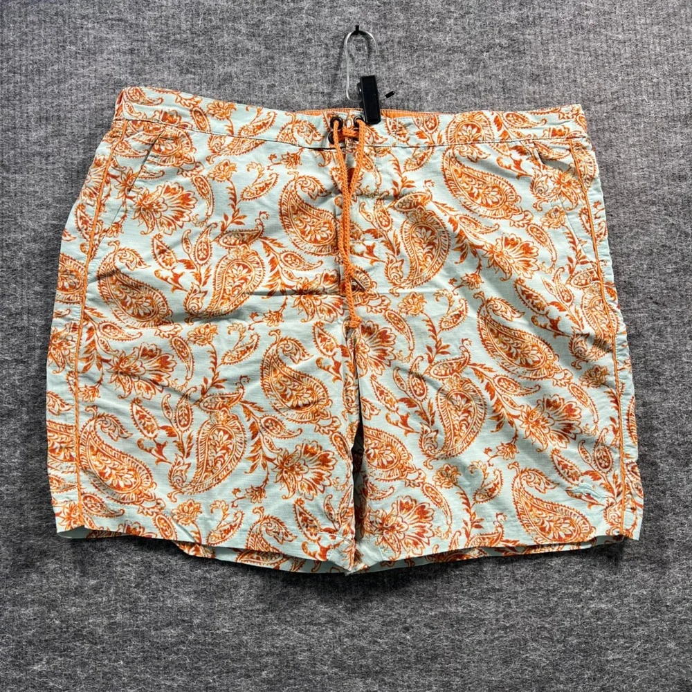 Tommy Bahama Relax Mens XL Swim Trunks Orange Paisley Blue Nylon Mesh Lined